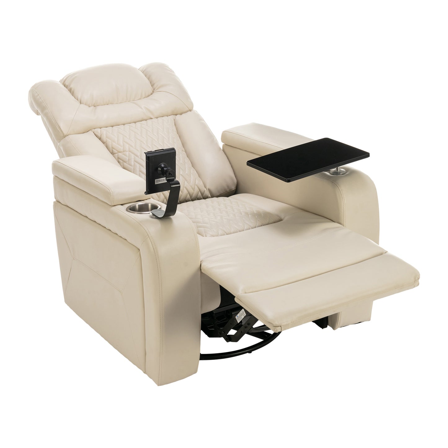 Power Recliner with Swivel, Cup Holder, USB Port, and Tray Table, White