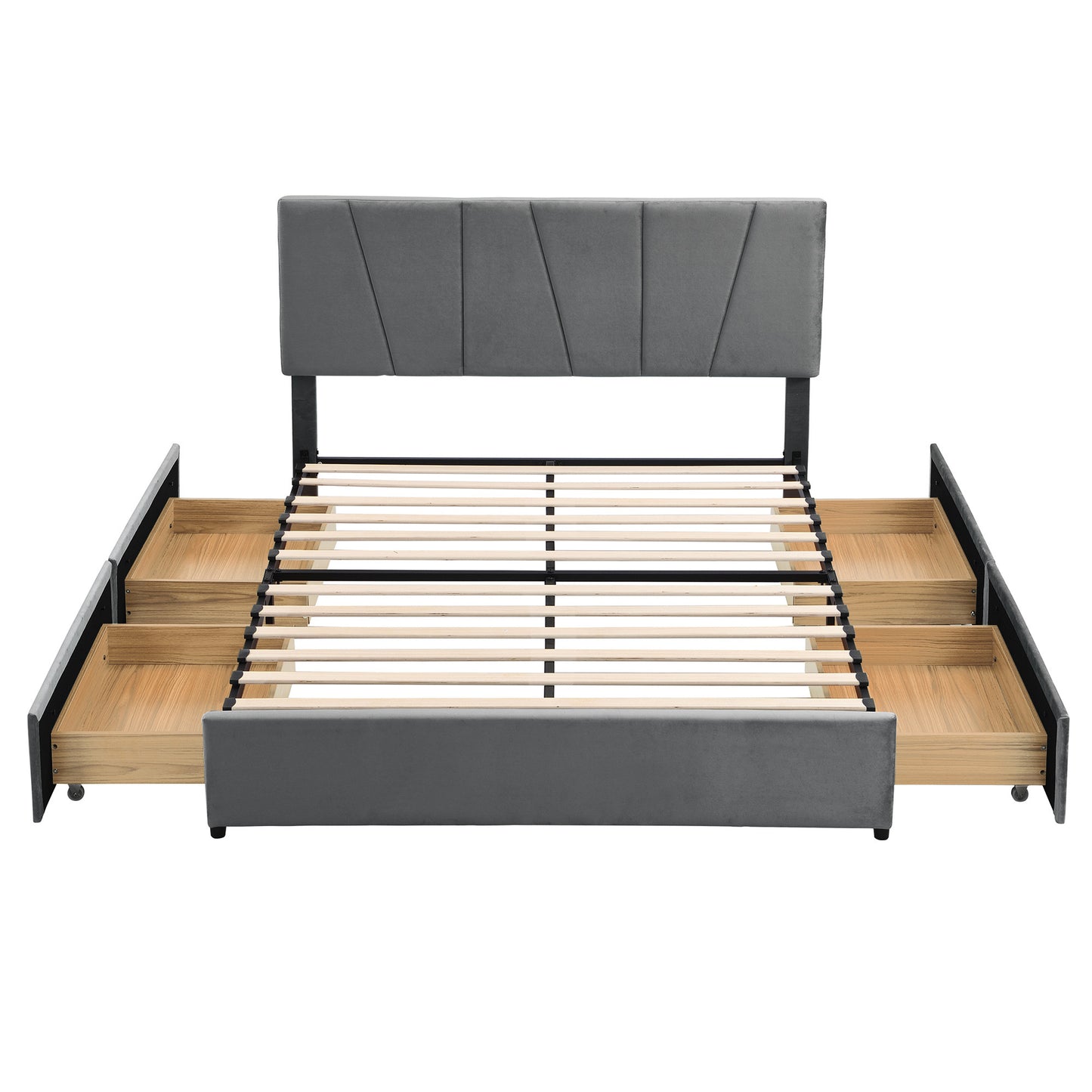 Queen Size Upholstery Platform Bed with Four Drawers on Two Sides, Adjustable Headboard, Grey(: WF291774EAA)