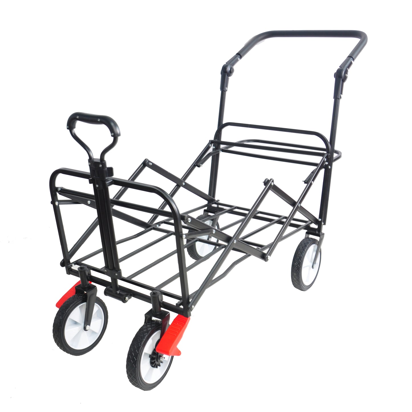 folding wagon Collapsible Outdoor Utility Wagon, Heavy Duty Folding Garden Portable Hand Cart, Drink Holder, Adjustable Handles