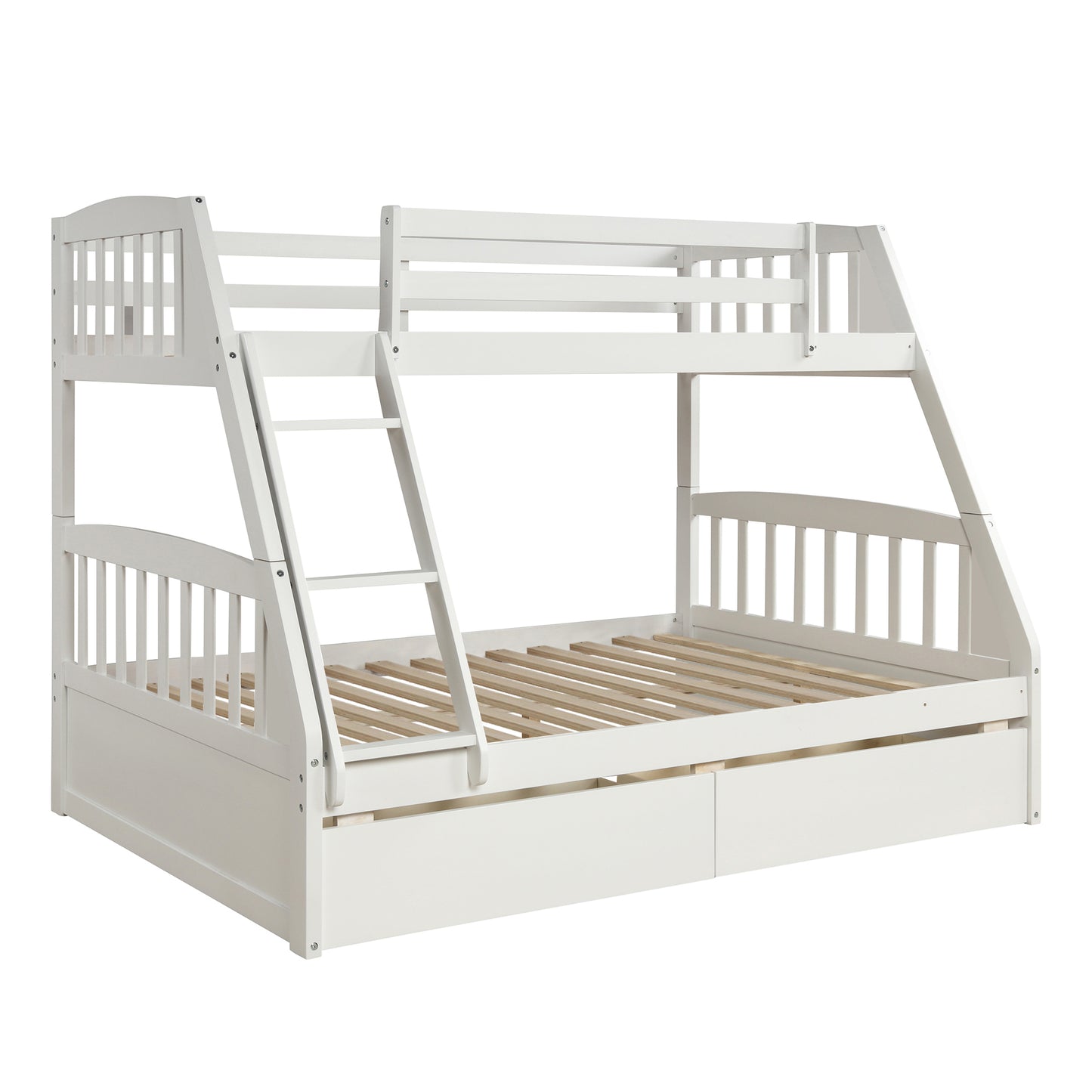 Solid Wood White Twin Over Full Bunk Bed with Two Storage Drawers