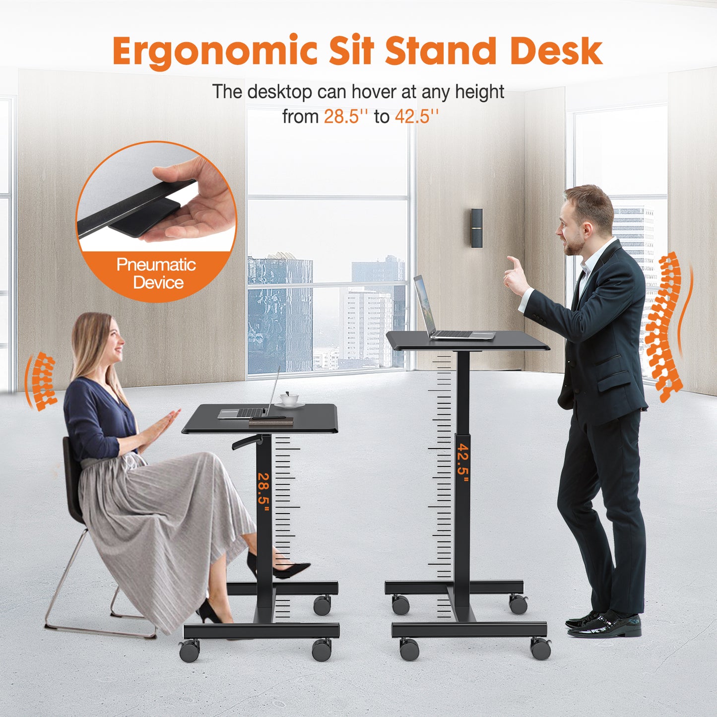 Height-Adjustable Rolling Laptop Desk for Home and Office