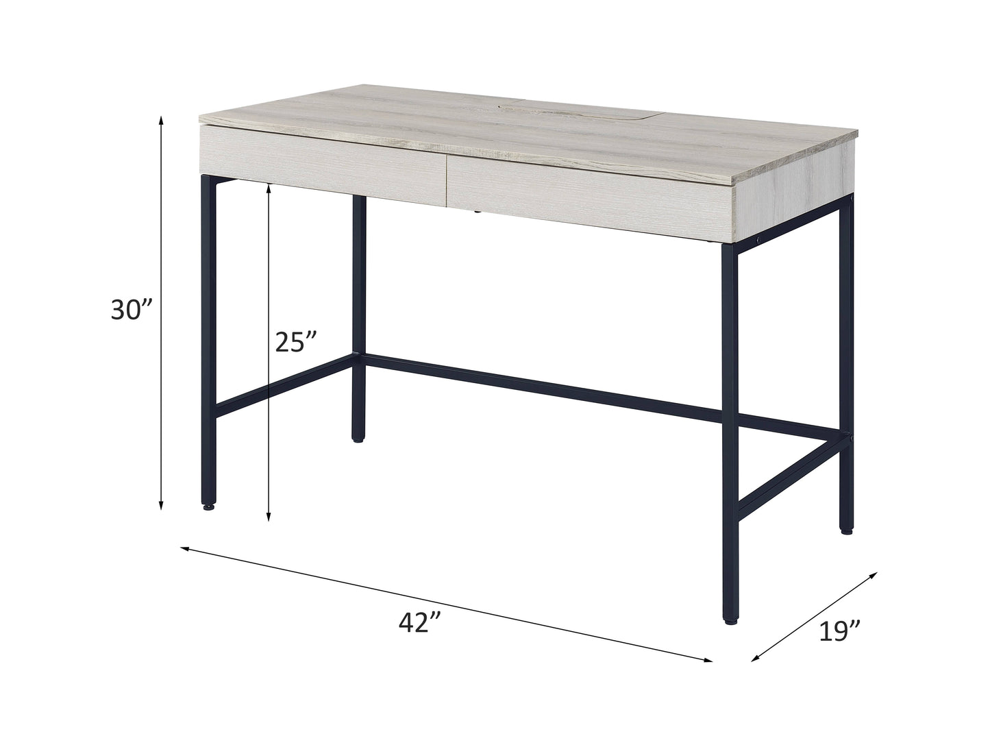 Modern Industrial Writing Desk with USB Power Dock, Natural Wood and Black Metal