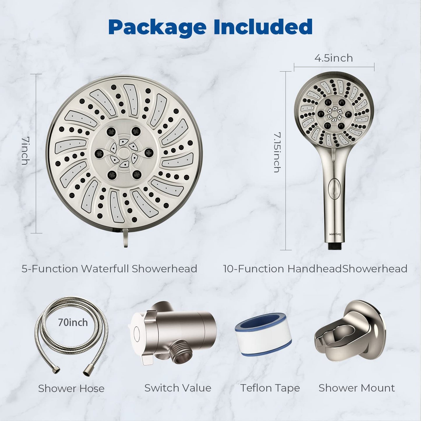 6-Setting Handheld and Rainfall Shower Head Combo with Extended Stainless Steel Hose