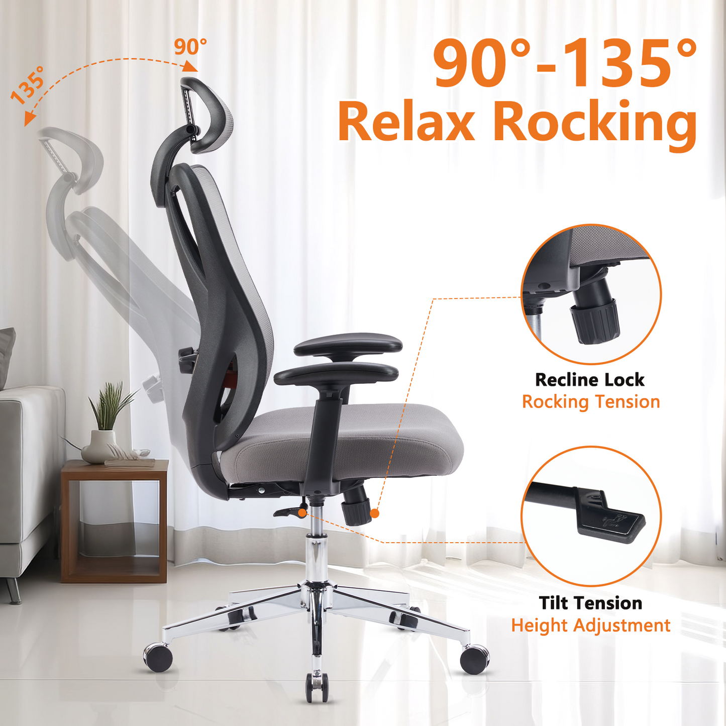 Sweetcrispy High Back Ergonomic Office Chair Adjustable Headrest and Waistrest Mesh Desk chair