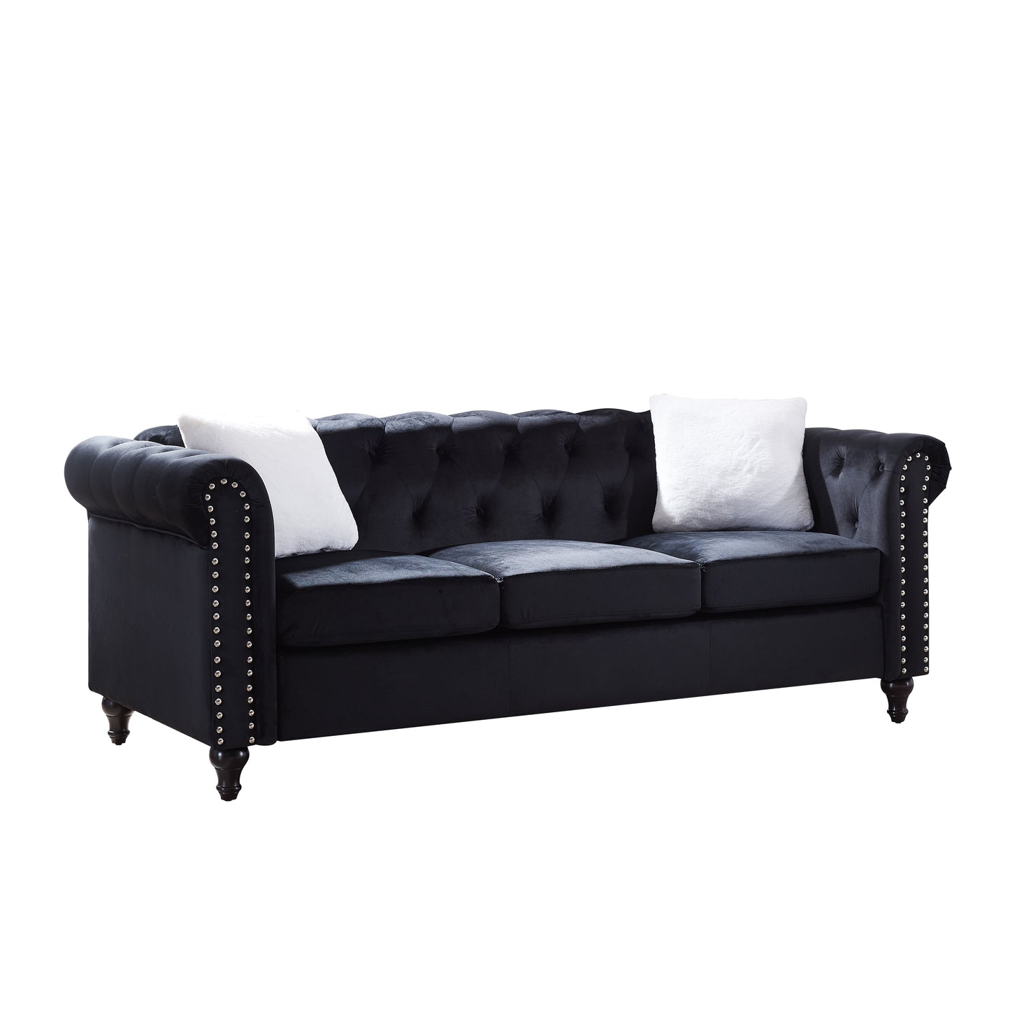 Contemporary Black Velvet 2-Piece Living Room Sofa Set with Button Tufting