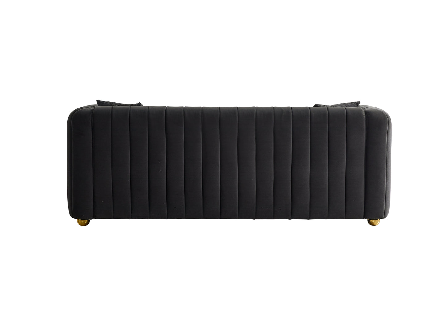 79.92 Black Channel Tufted Velvet Sofa with Generous Padding and Stylish Design