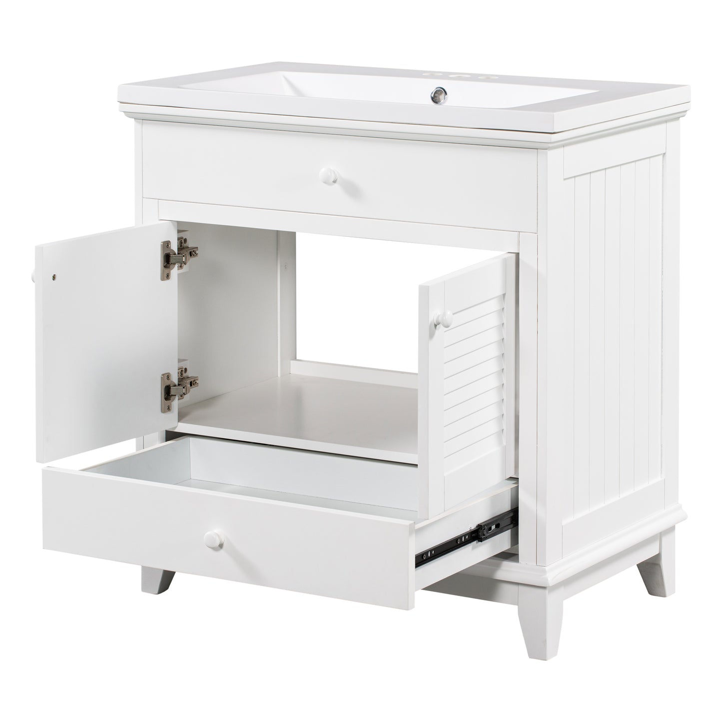 30" Bathroom Vanity with Sink, Bathroom Cabinet with Two Doors and One Drawer, White