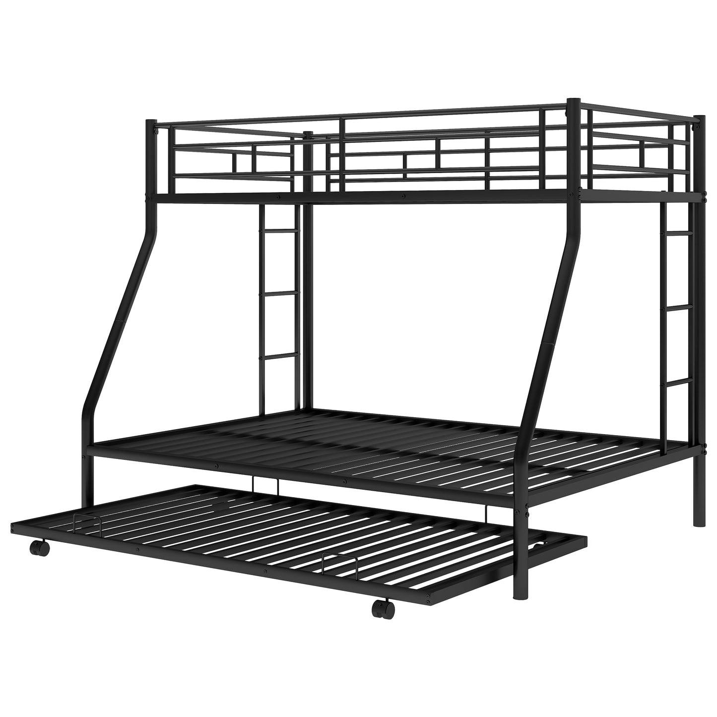 Twin over Full Bunk Bed with Trundle and Ladders for Space-Saving Sleep Solution