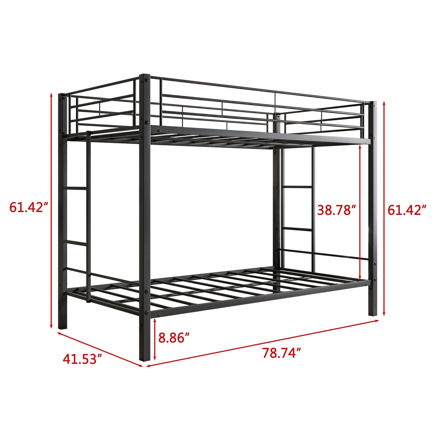 Heavy Duty Metal Twin Bunk Bed with Shelf and Safety Features - Black