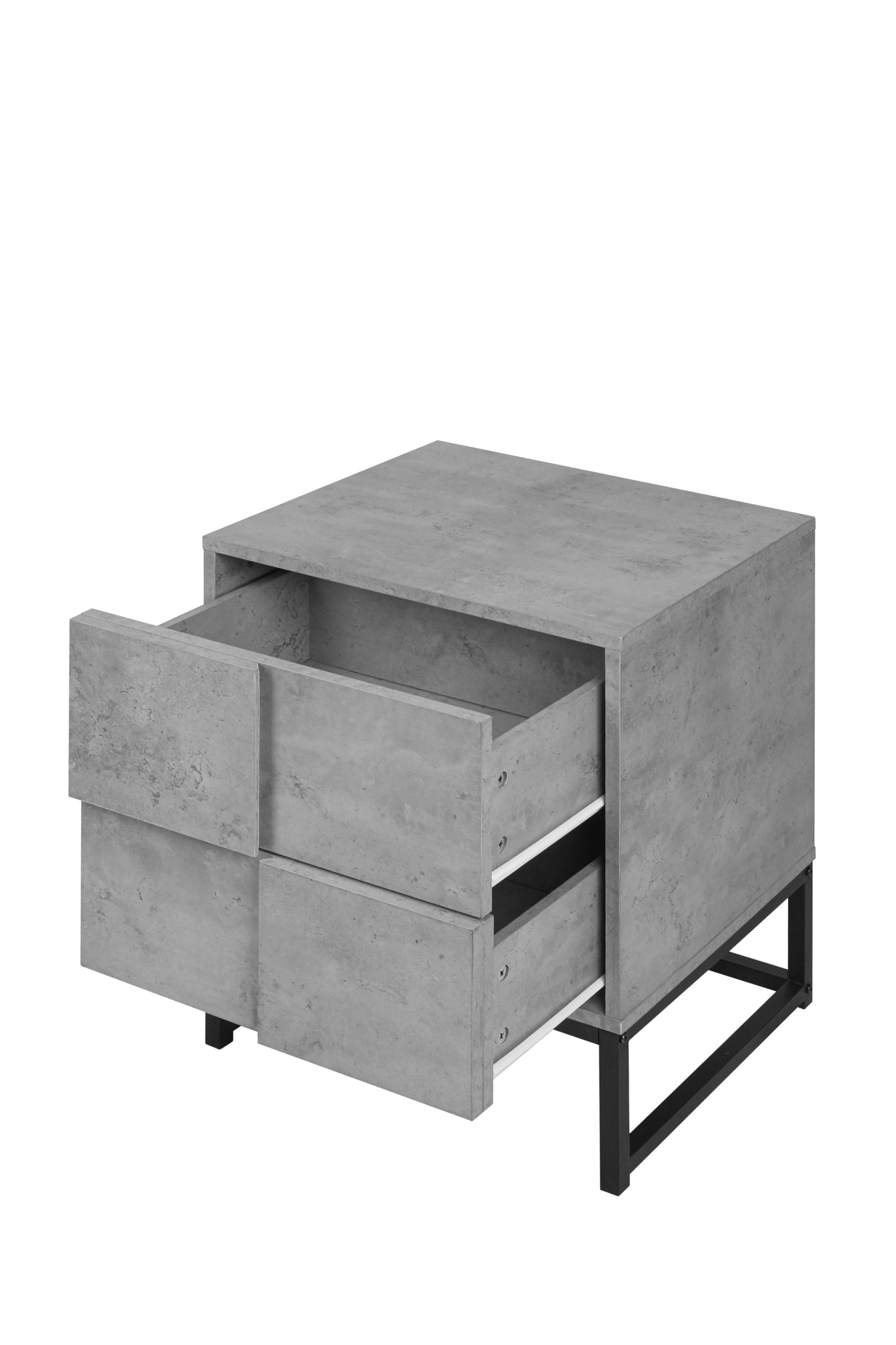 Set of 2, 2 Drawer Nightstand, Geometric Elements, Cement Grey, for Bedroom, Living Room and Study