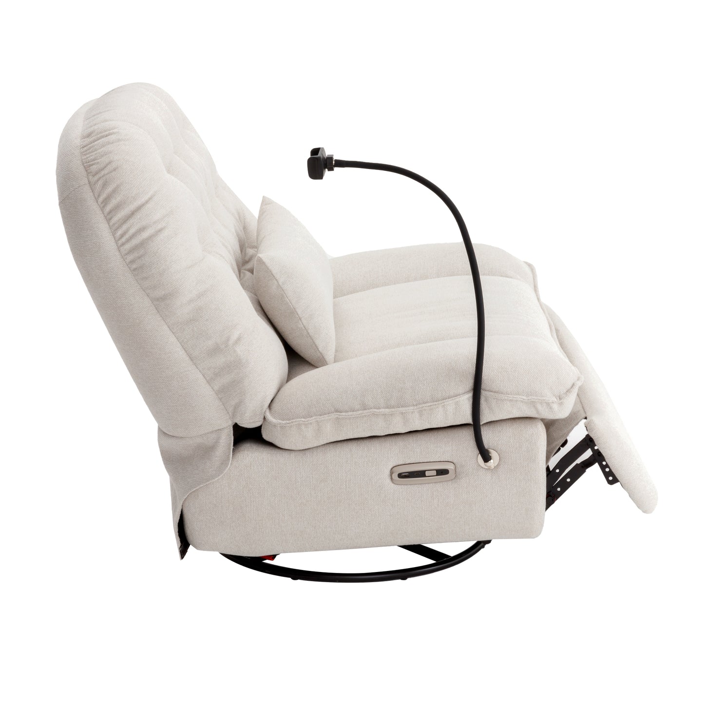 Smart Beige Power Recliner with Swivel, Voice Control, Bluetooth, USB Ports, Atmosphere Lamp, and Mobile Phone Holder