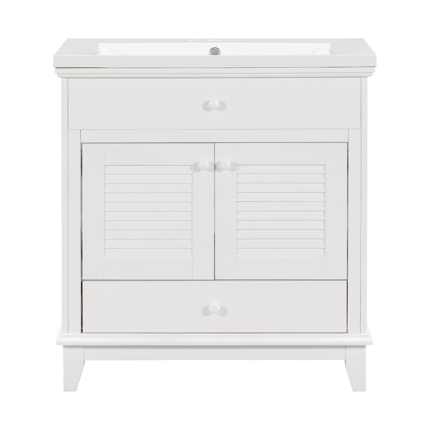 30" Bathroom Vanity with Sink, Bathroom Cabinet with Two Doors and One Drawer, White