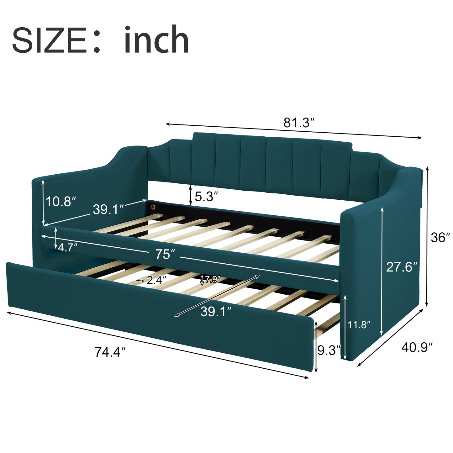 Upholstered Twin Daybed with Trundle,Green(OLD SKU:SM000218AAF)