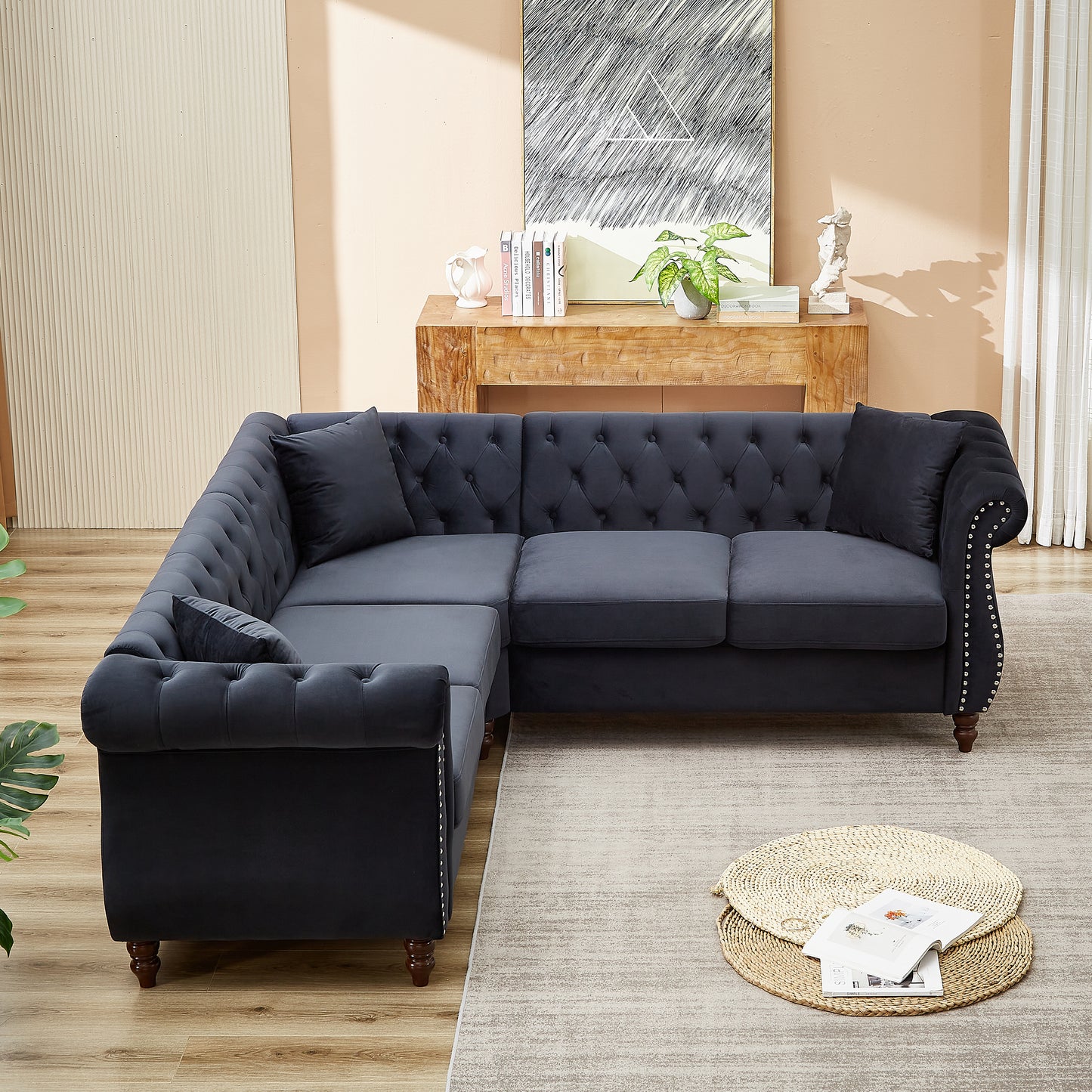 83.5-Inch Streamline Modern Corner Sofa with 3 Pillows