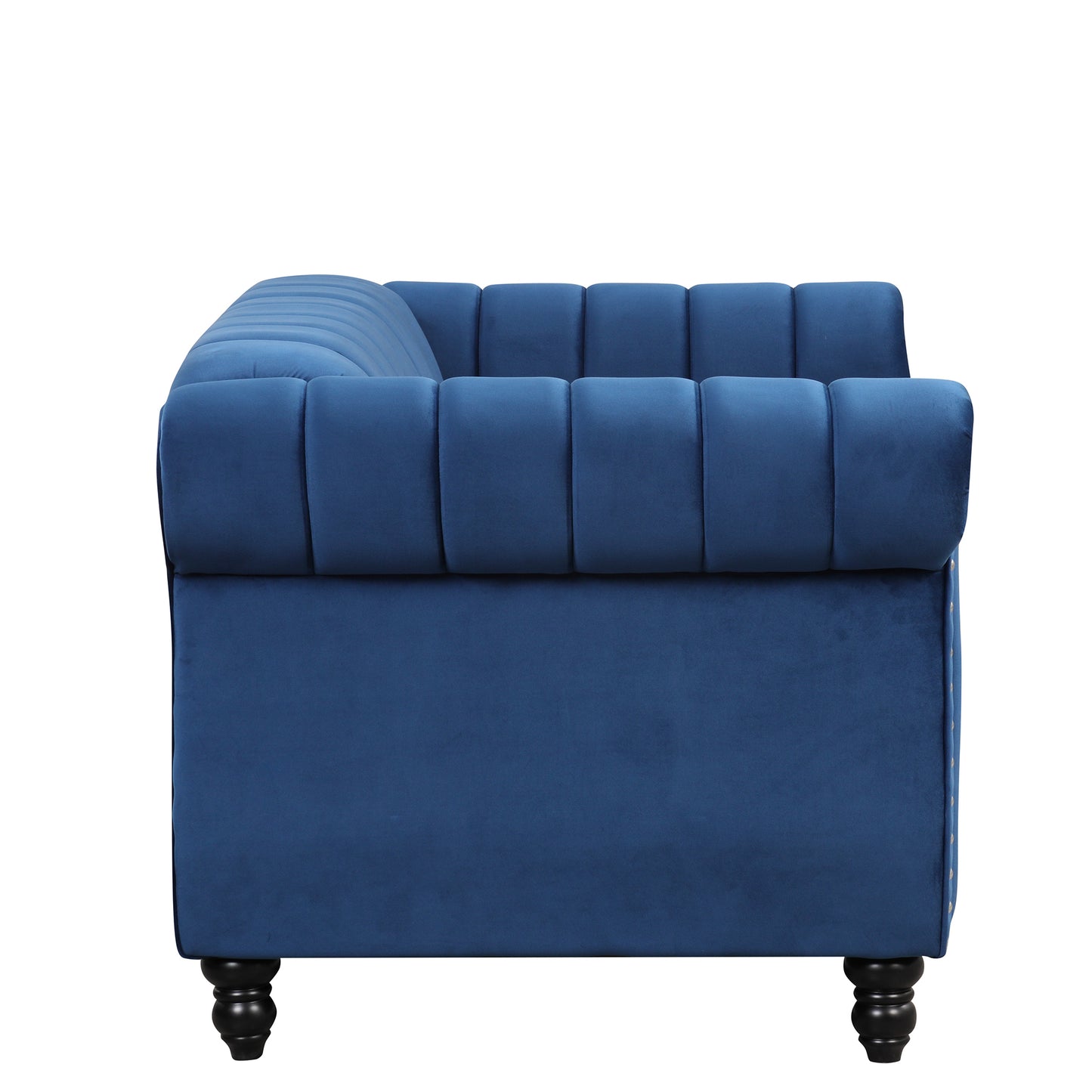 51 Modern Button Tufted Blue Upholstered Sofa with Solid Wood Legs