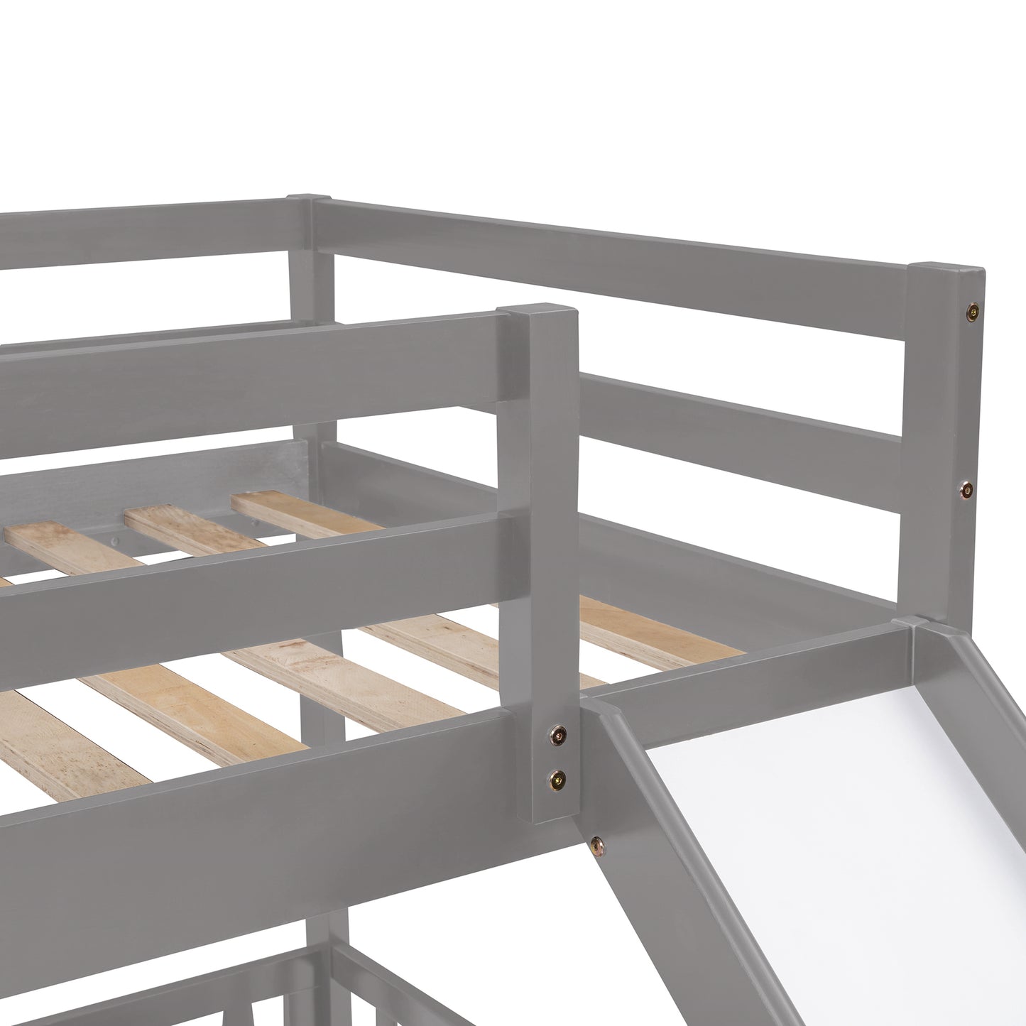 Gray Twin Bunk Bed with Slide, Ladder, and Space-Saving Design for Cozy Bedrooms