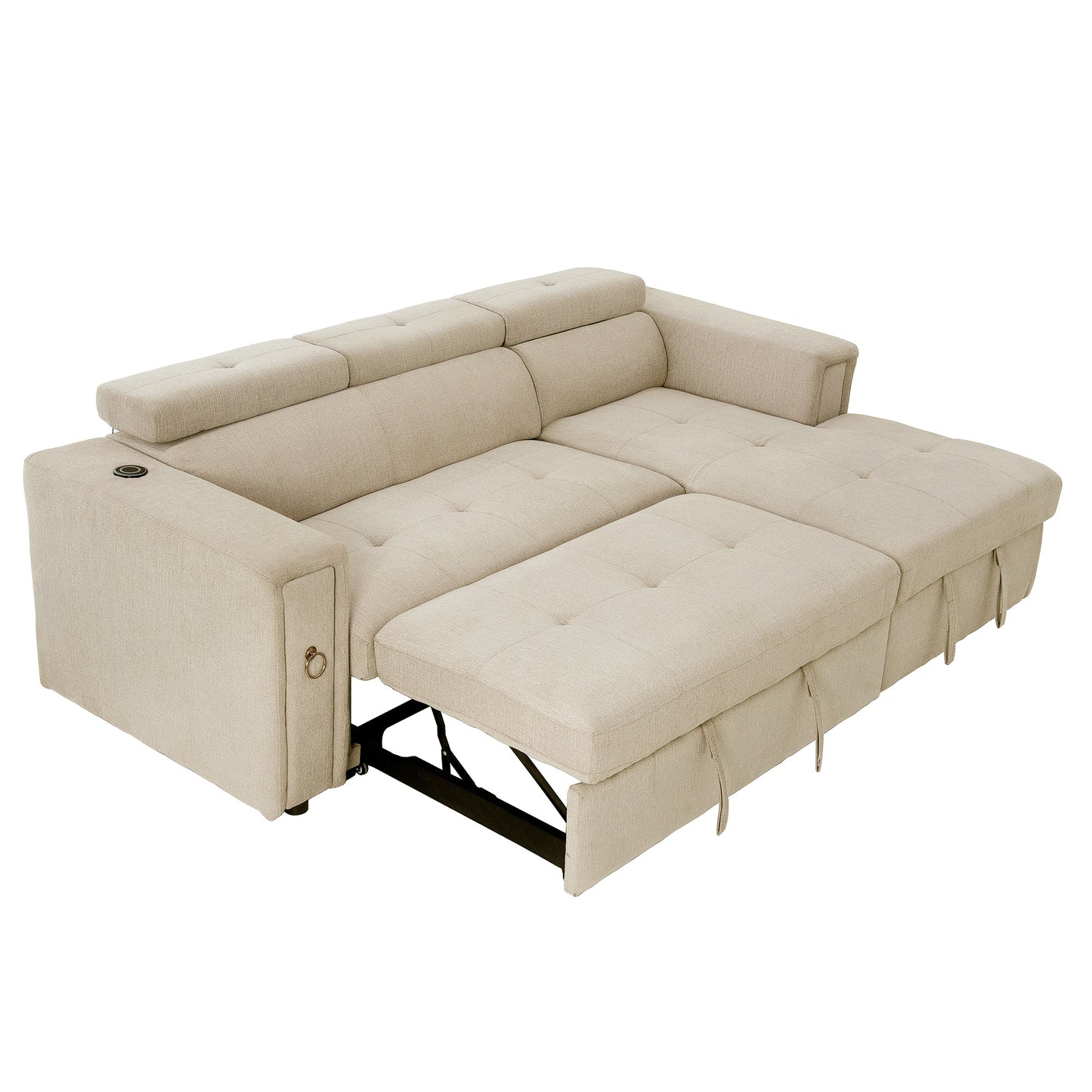 L-Shaped Sectional Sofa with Hidden Storage, Adjustable Headrest, Wireless Charging, and Cup Holders