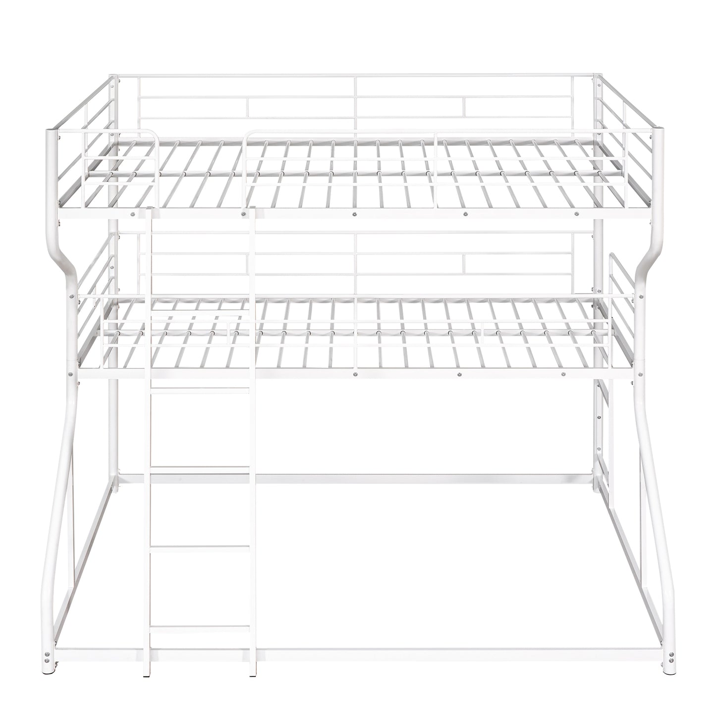 White Triple Bunk Bed Set with Full XL, Twin XL, and Queen Size Layers