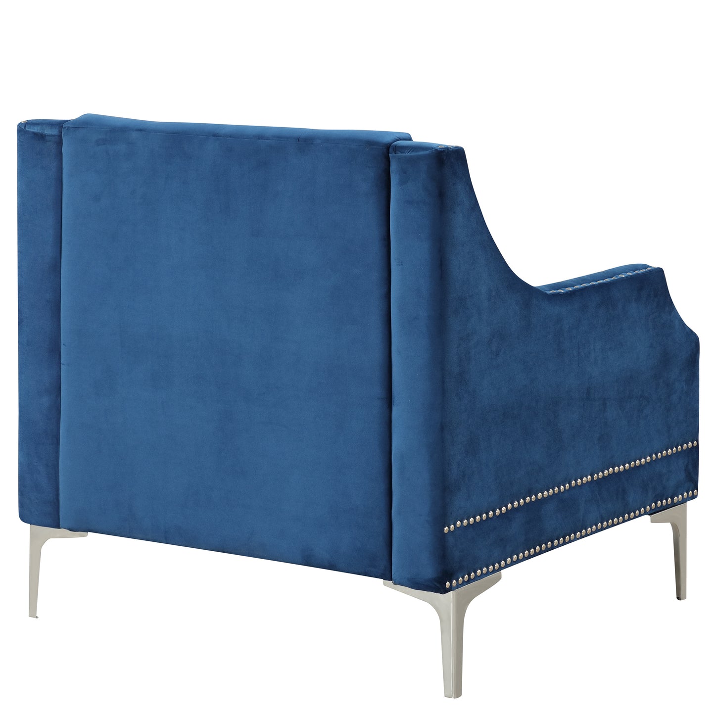 33.5 Plush Blue Modern Sofa with Metal Legs and Button Tufted Back