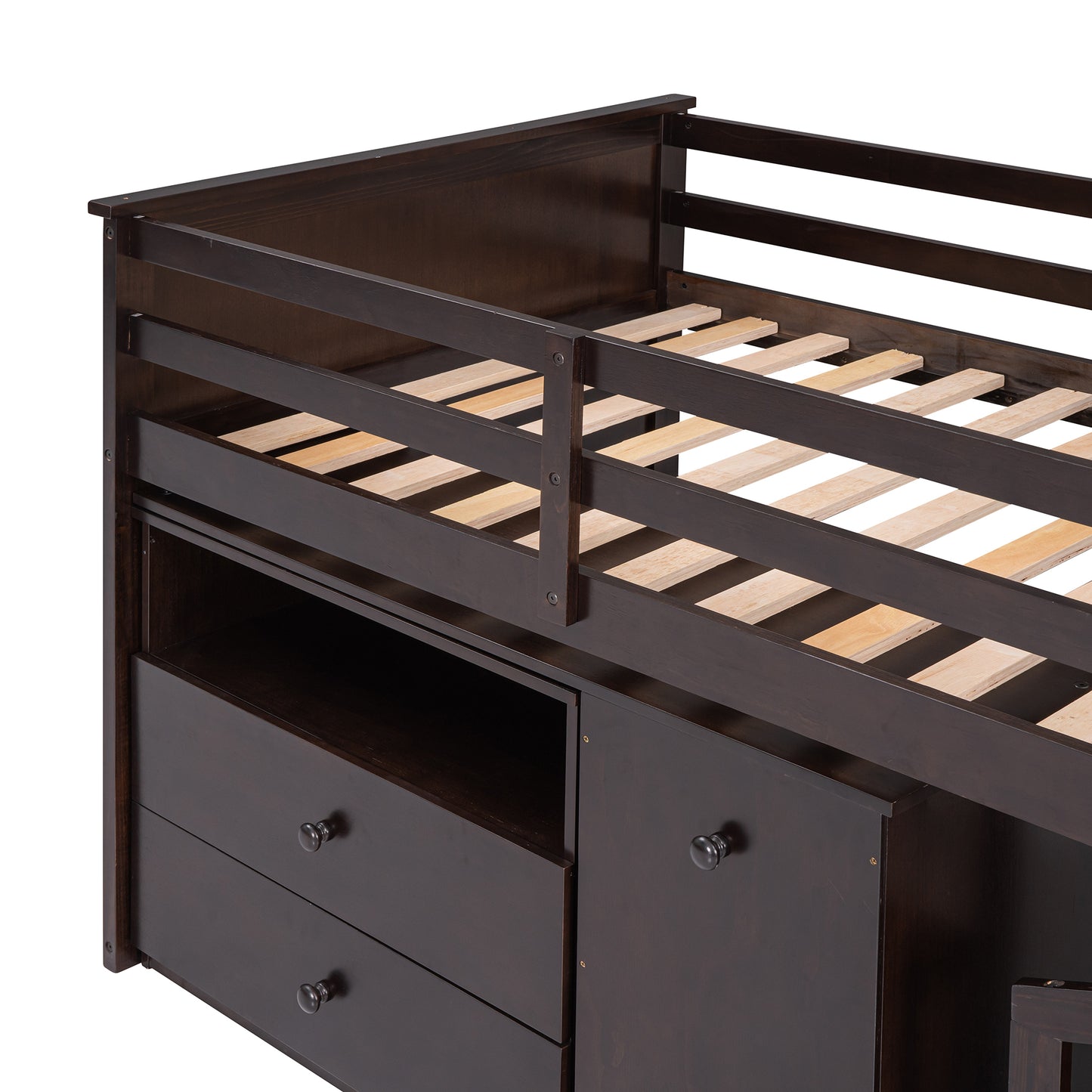 Loft Bed Low Study Twin Size Loft Bed With Storage Steps and Portable,Desk,Espresso(: LT000101AAP)