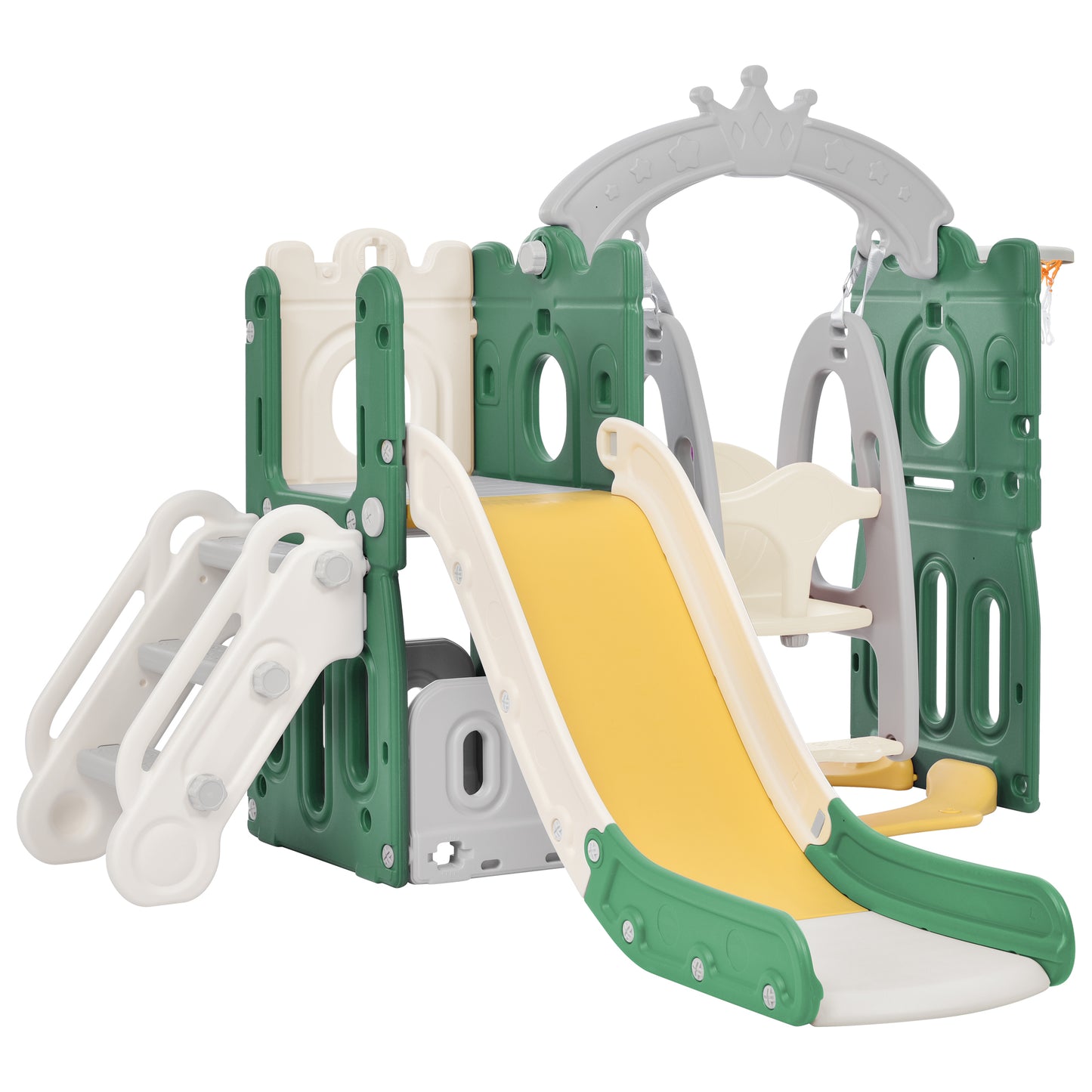 5-in-1 Kids Playground Climber Slide and Swing Set