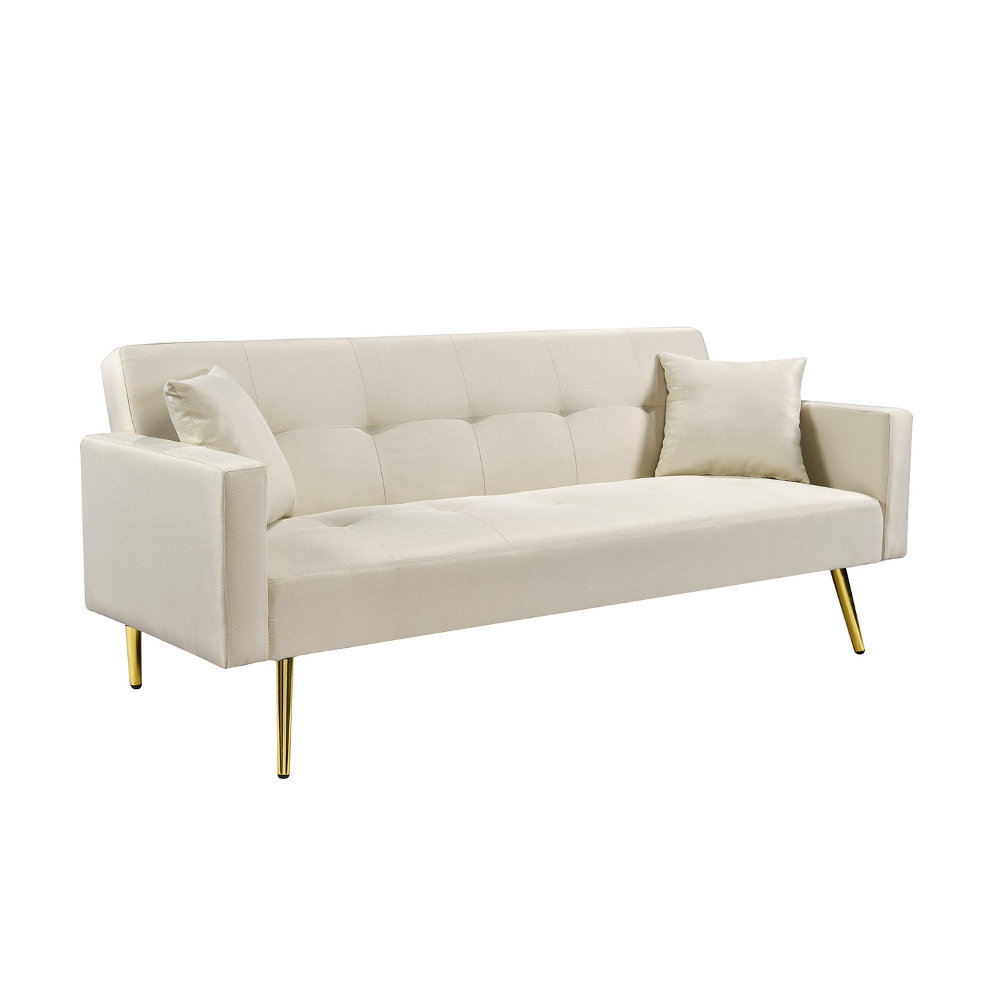 Beige Convertible Fabric  Folding Futon Sofa Bed , Sleeper Sofa Couch for Compact Living Space.