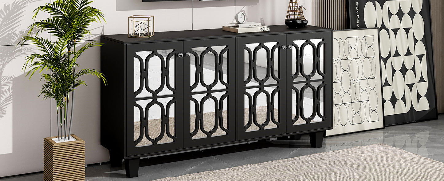 Adjustable Shelves Buffet Cabinet: Multifunctional Black Mirror TV Stand