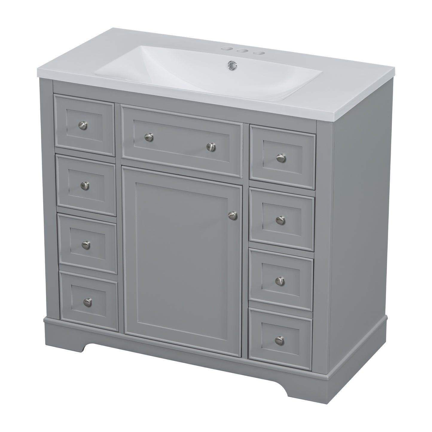 36" Bathroom Vanity with Sink Combo, One Cabinet and Six Drawers, Solid Wood and MDF Board, Grey