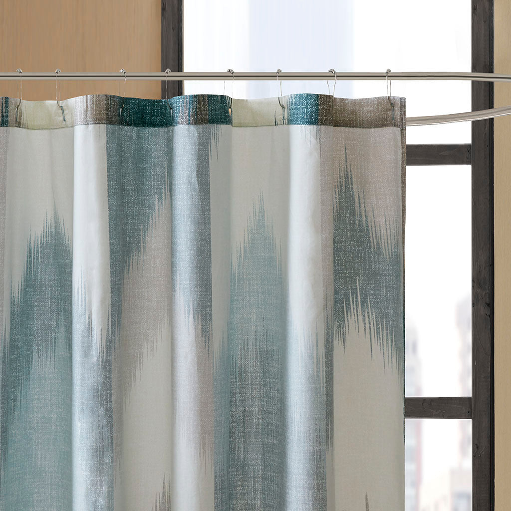 Contemporary Aqua and Grey Chevron Cotton Shower Curtain