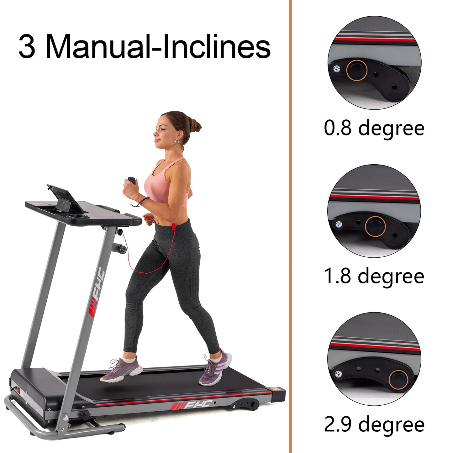 FYC Folding Treadmill for Home with Desk - 2.5HP Compact Electric Treadmill for Running and Walking Foldable Portable Running Machine for Small Spaces Workout, 265LBS Weight Capacity