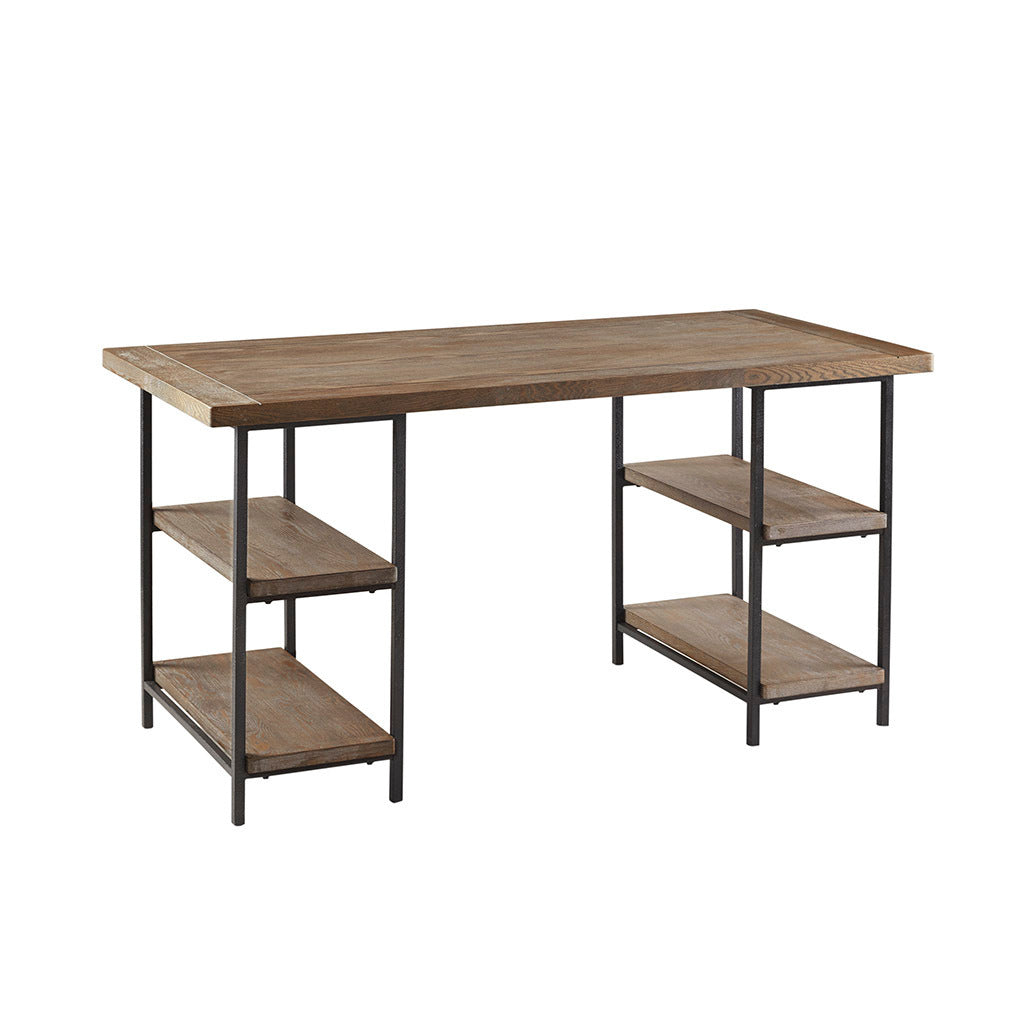 Rustic Grey Wood Desk with Black Metal Base