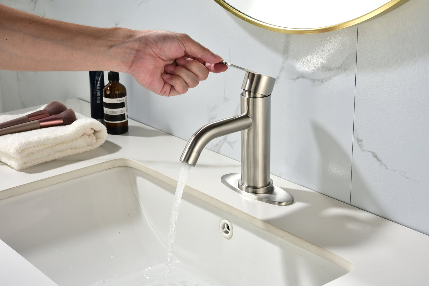 Modern Brushed Black Bathroom Faucet with Single Handle and Waterfall Spout