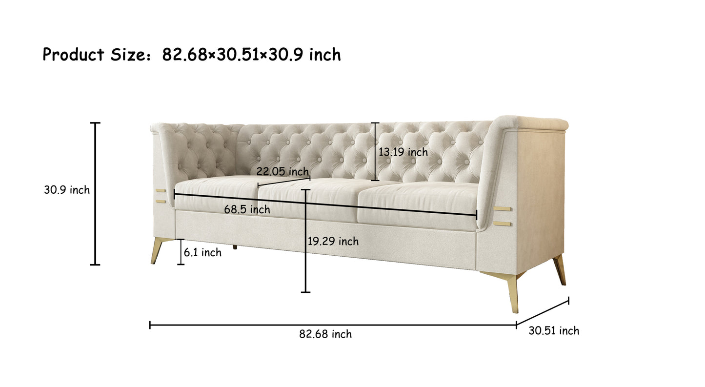 FX-P83-CW (sofa) -Modern Velvet Living Room Chesterfield design 82.7inch Wide Sofa