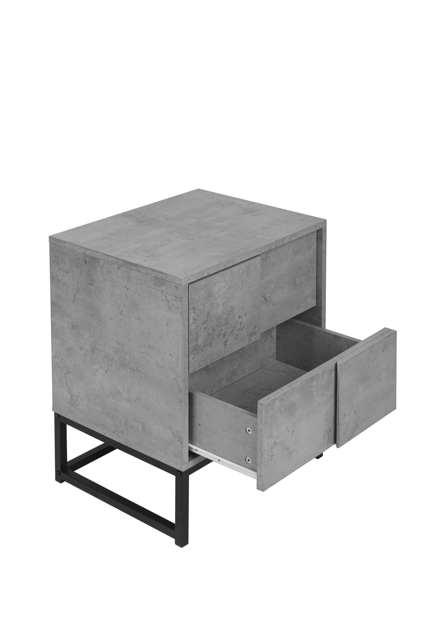 Set of 2, 2 Drawer Nightstand, Geometric Elements, Cement Grey, for Bedroom, Living Room and Study