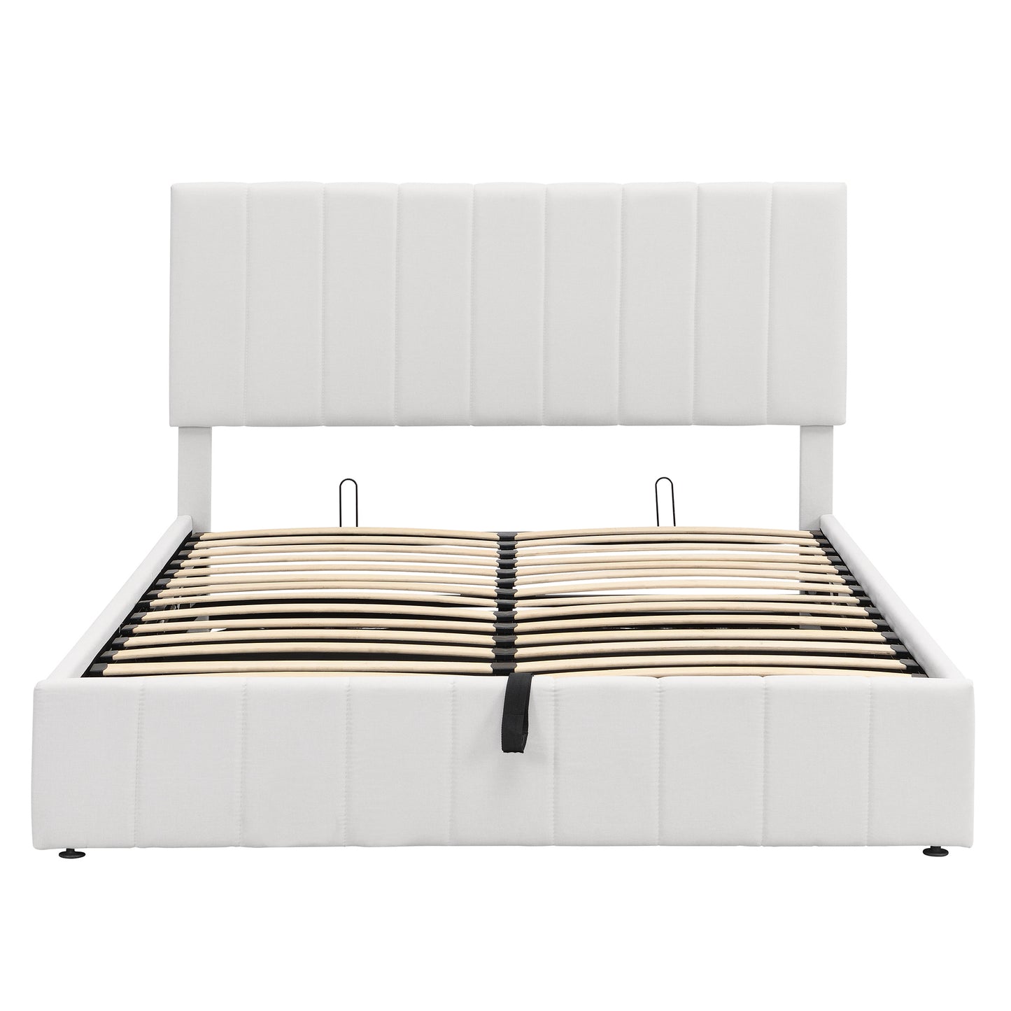 Queen size Upholstered Platform bed with a Hydraulic Storage System - White