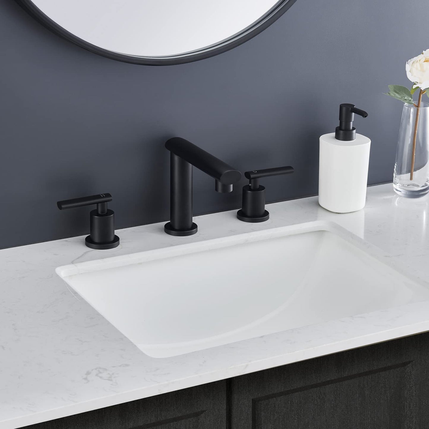 Modern Black Waterfall Bathroom Faucet with 2-Handles and Drain Assembly