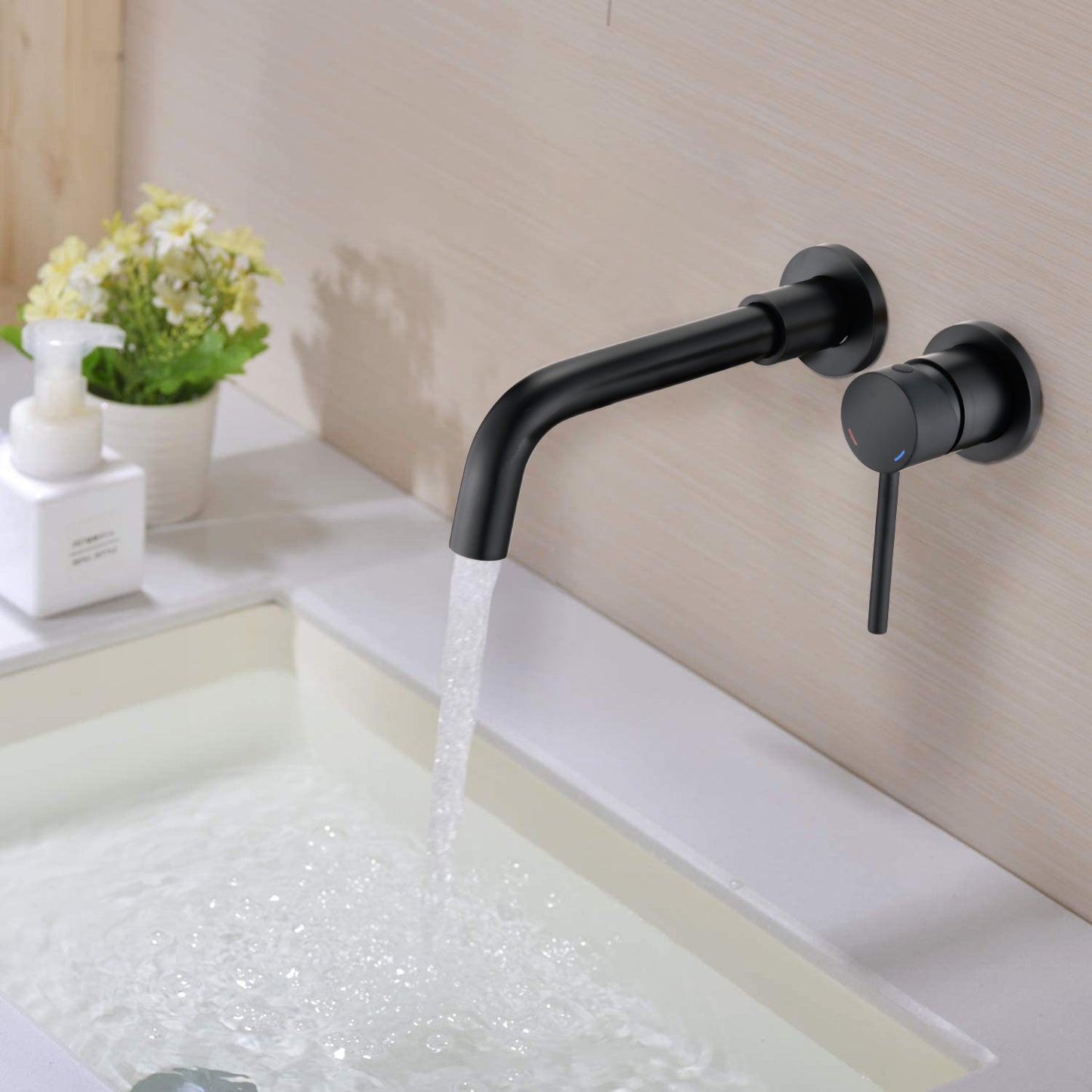 Matte Black Wall Mount Single Handle Bathroom Faucet