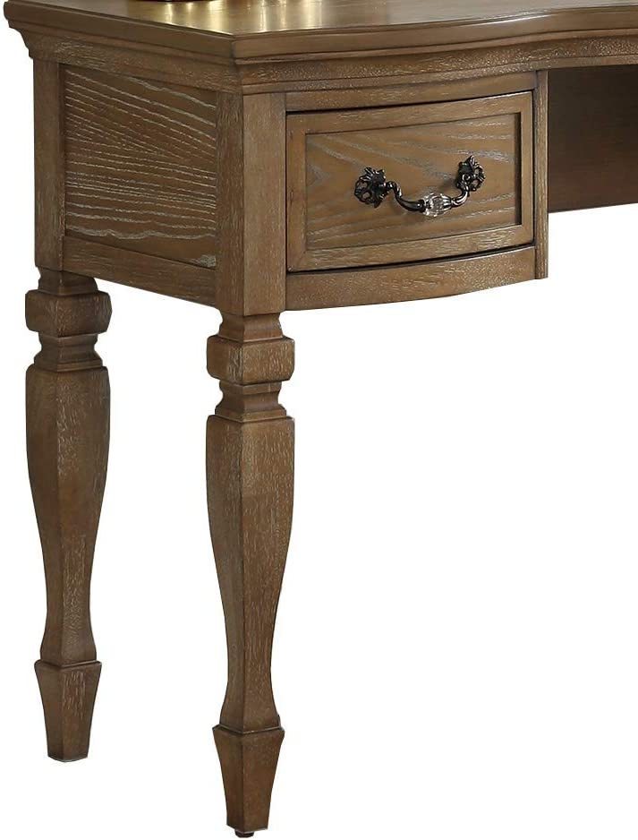 Bedroom Classic Vanity Set Wooden Carved Mirror Stool Drawers Antique Oak Finish