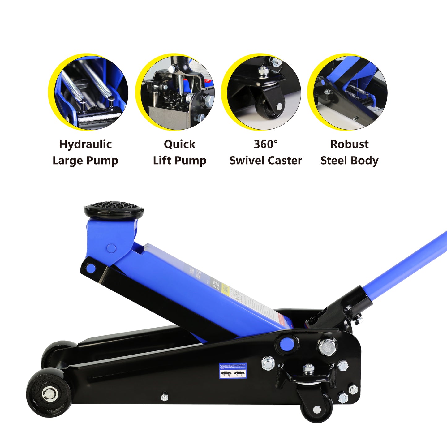 3-Ton Hydraulic Low Profile Racing Floor Jack with Quick Piston Lift - Blue