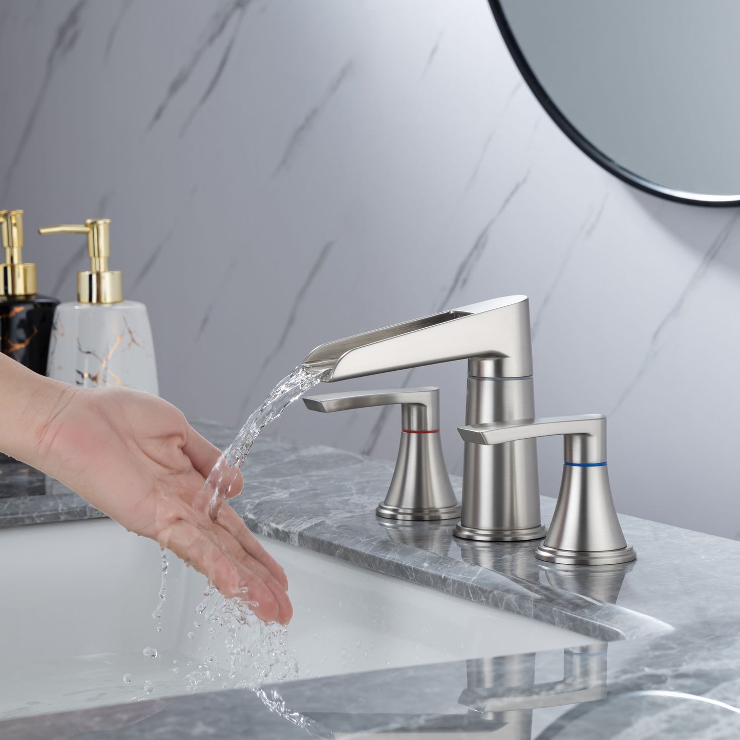 Elegant 2-Handle Brushed Nickel Bathroom Faucet with Waterfall Design