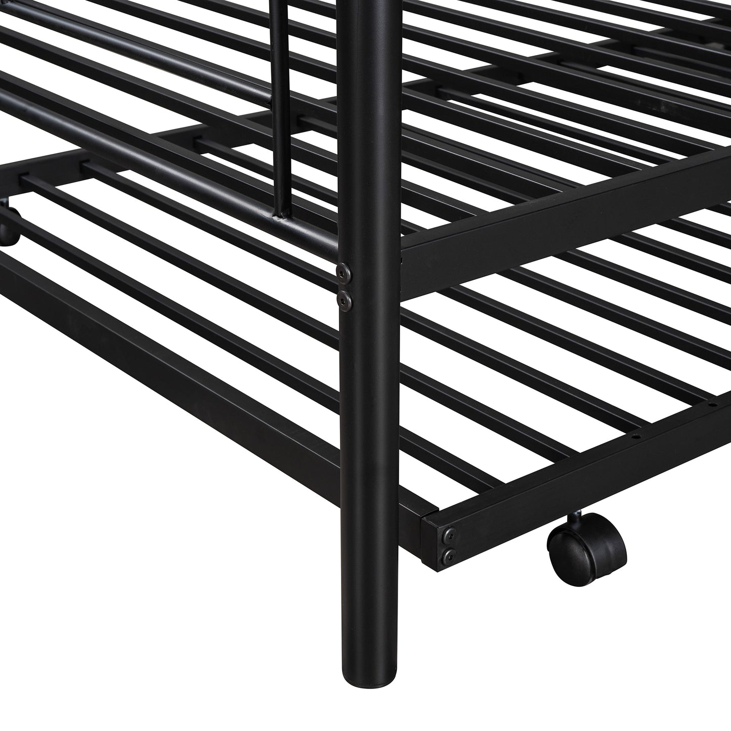 Metal Bunk Bed with Twin Trundle, Convertible Twin-Over-Twin, Black