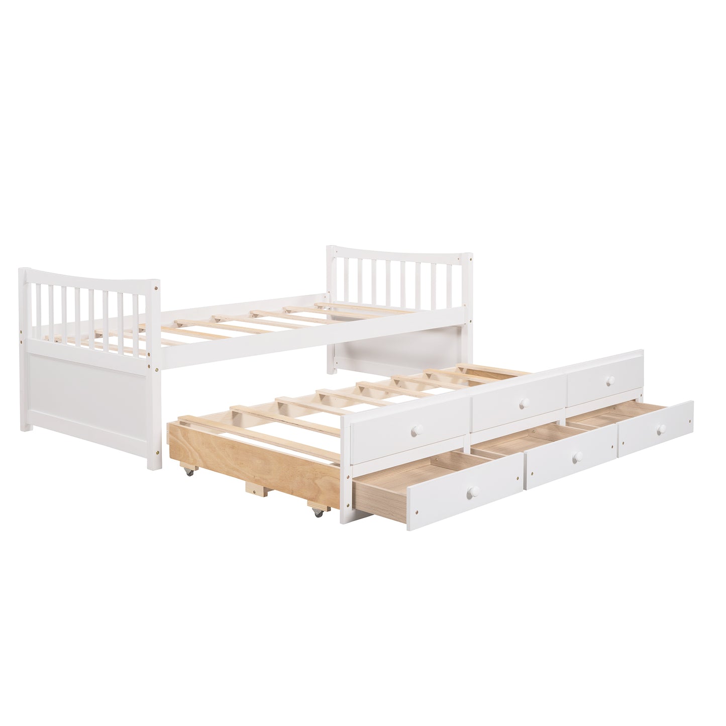 Daybed with Trundle and Drawers, Twin Size, White