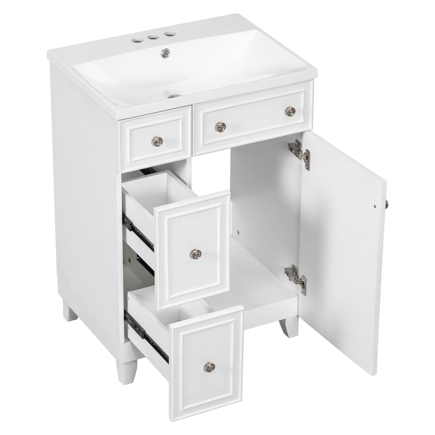 24-Inch Bathroom Vanity Cabinet with Resin Integrated Sink, 2 Drawers, 1 Door – Easy to Clean, Ample Storage Space