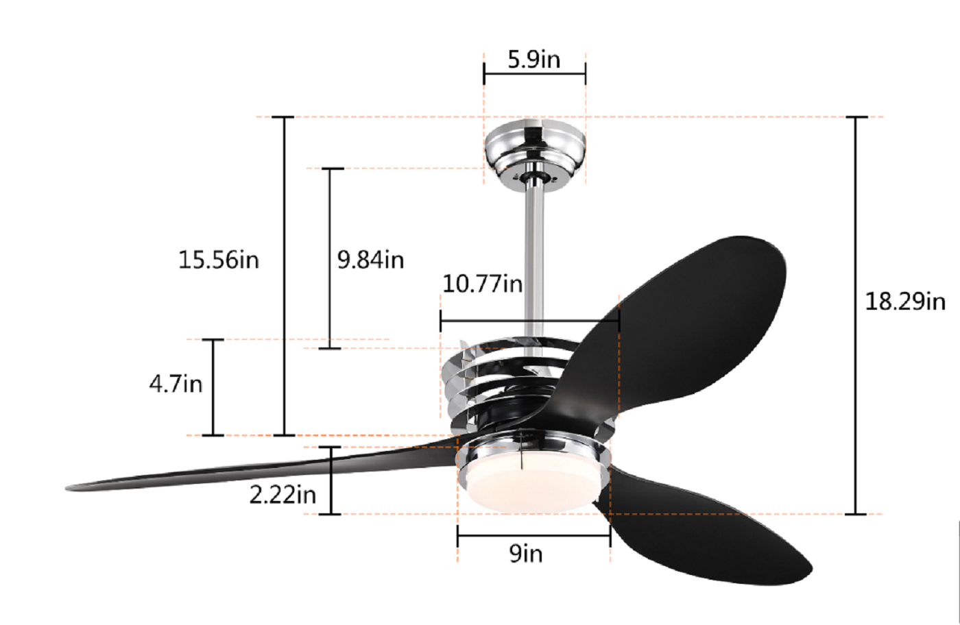 52-Inch Ceiling Fan with LED Lights and Remote Control, Modern Design