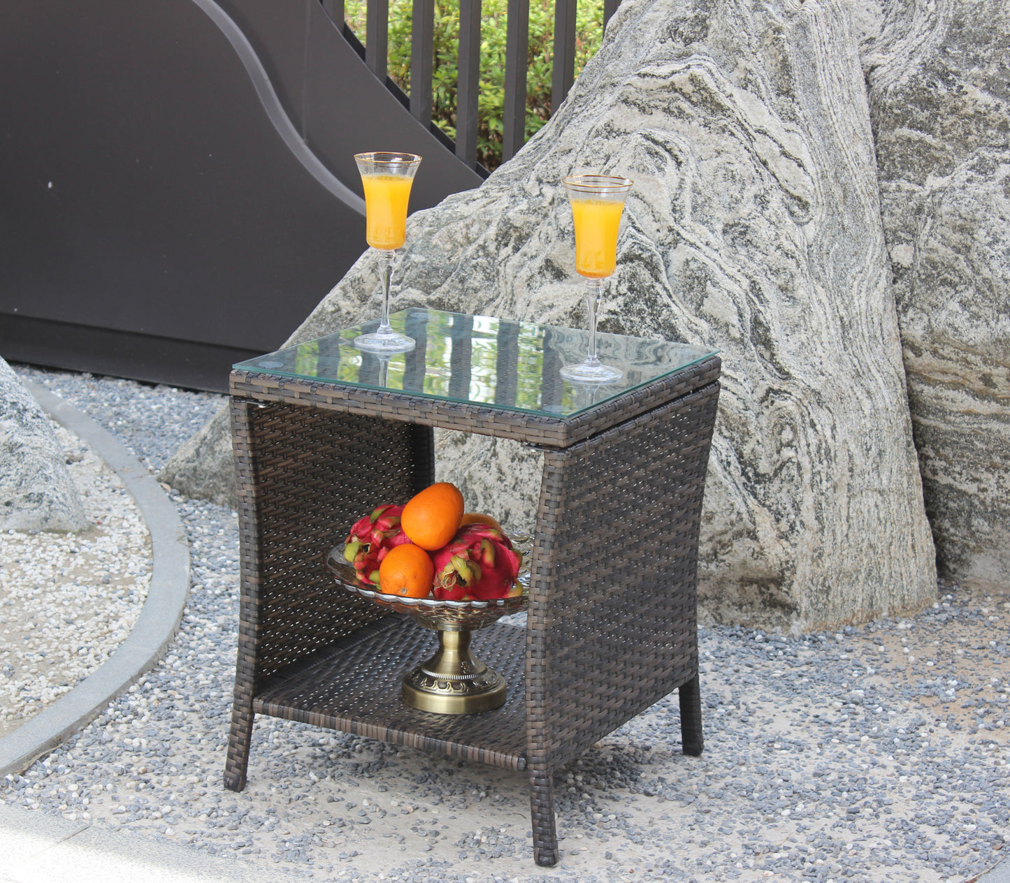 Elegant Outdoor Rattan Coffee Table with Tempered Glass Top