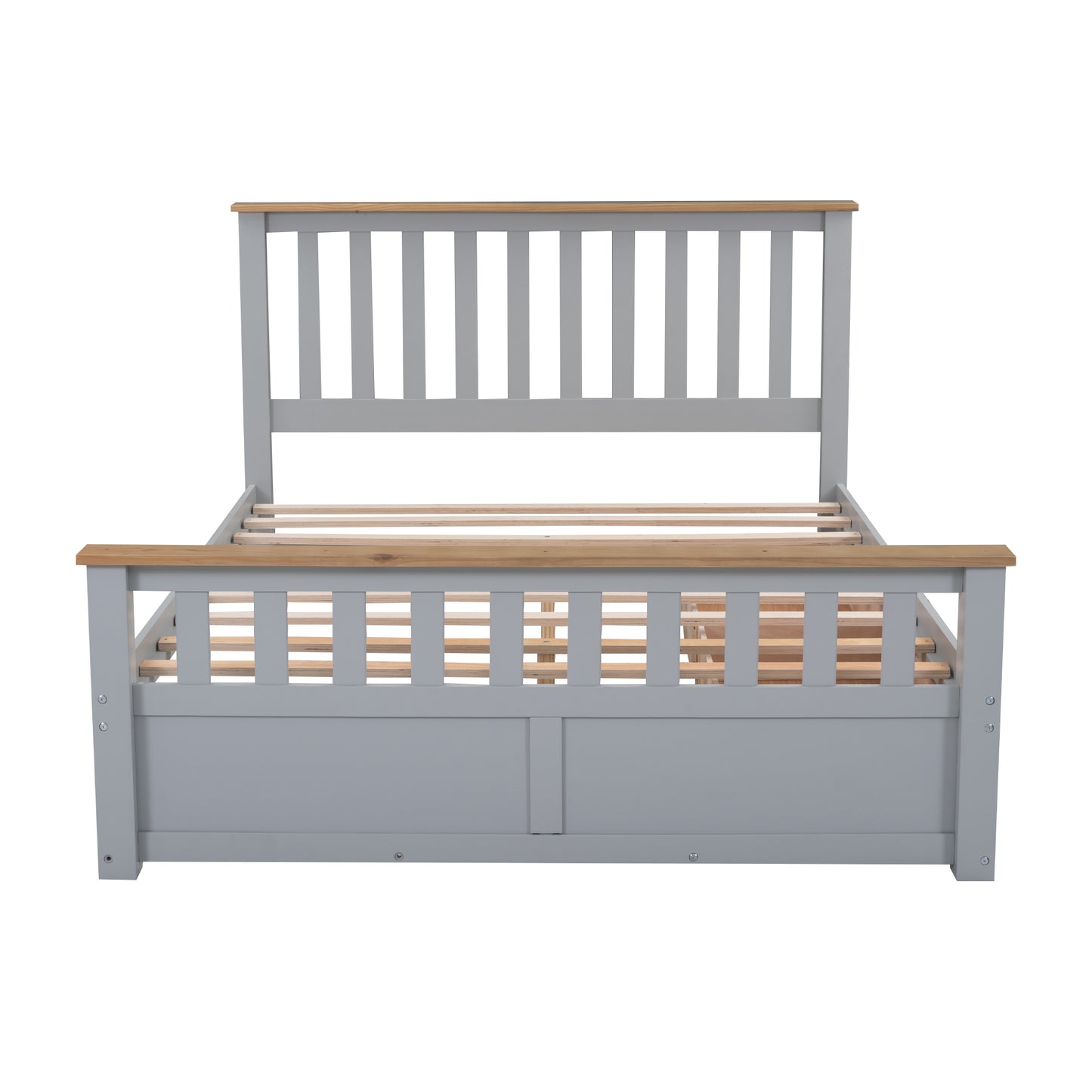 Queen Size Wood Platform Bed with Two Drawers and Wooden Slat Support,Gray+Natrual