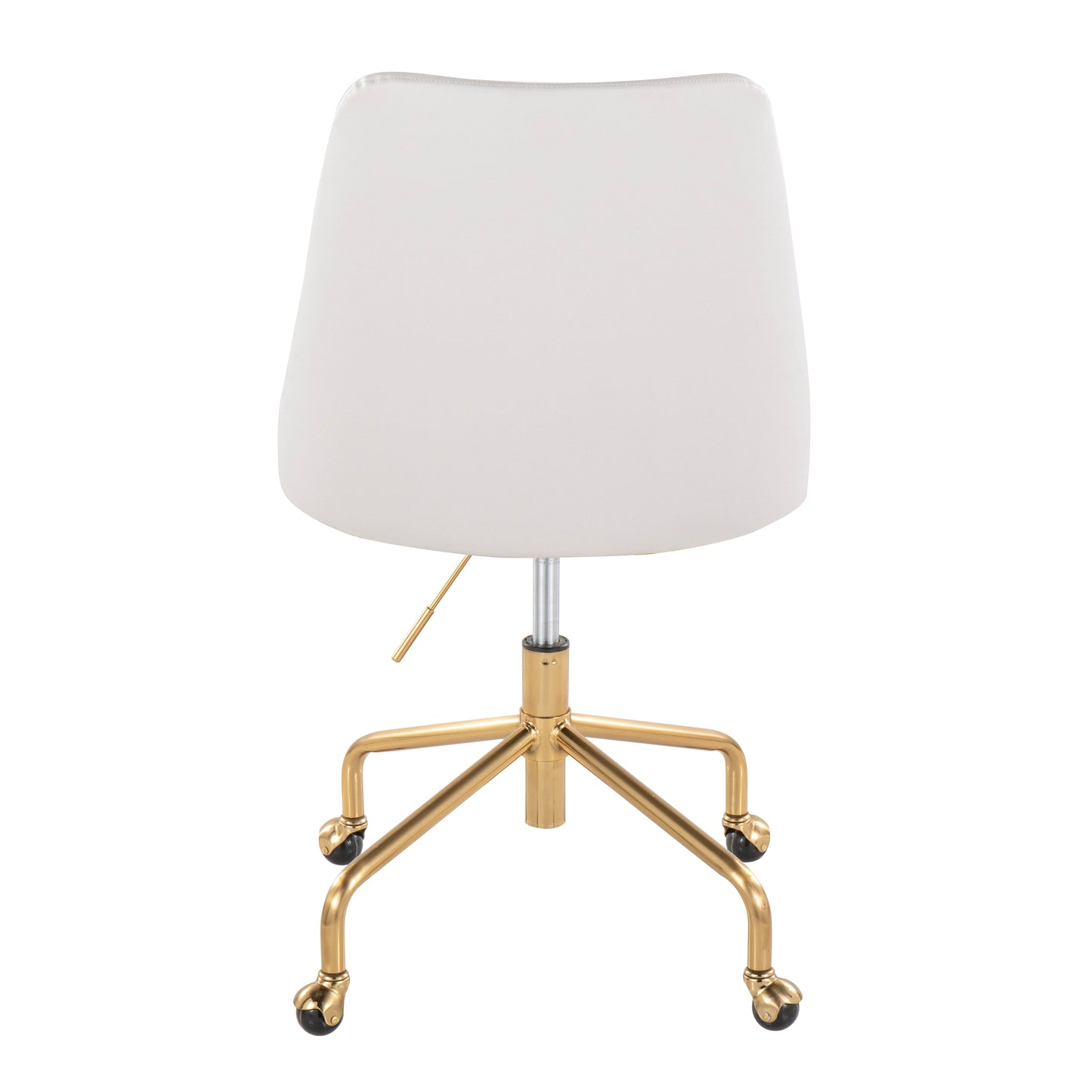 Marche Contemporary Adjustable Office Chair with Casters in Gold Metal and White Faux Leather by LumiSource