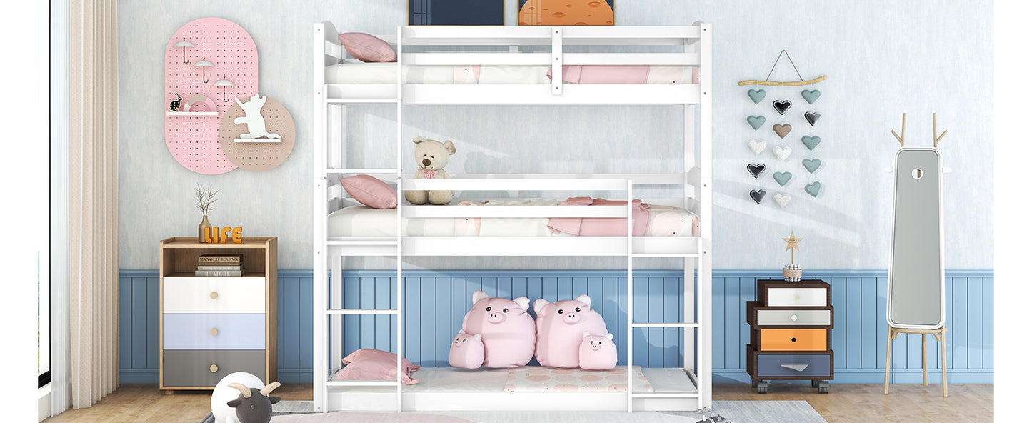 White Triple Bunk Bed with Three Twin Beds