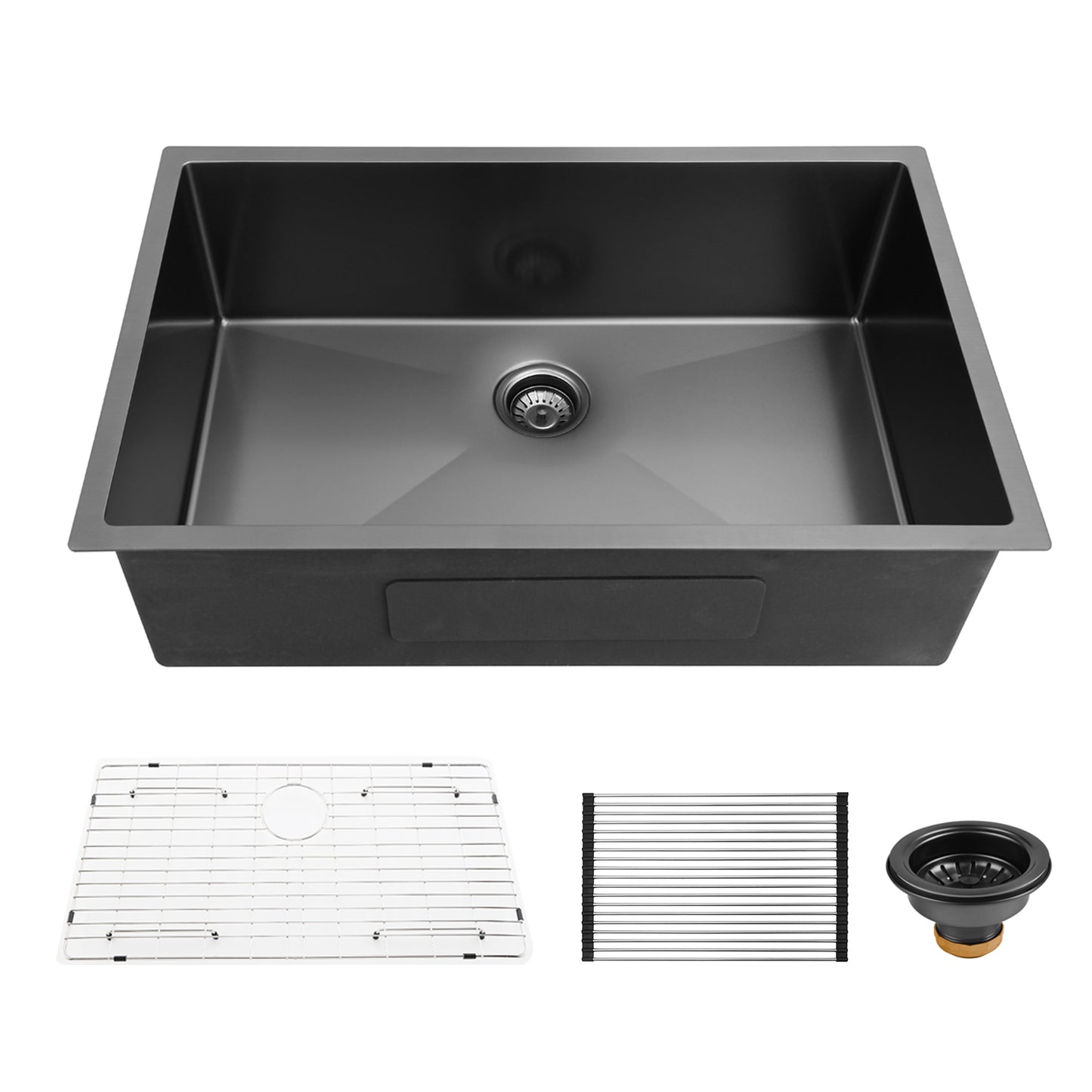 Gunmetal Black Stainless Steel Single Bowl Undermount Kitchen Sink with 16 Gauge - 33 x 21 x 10