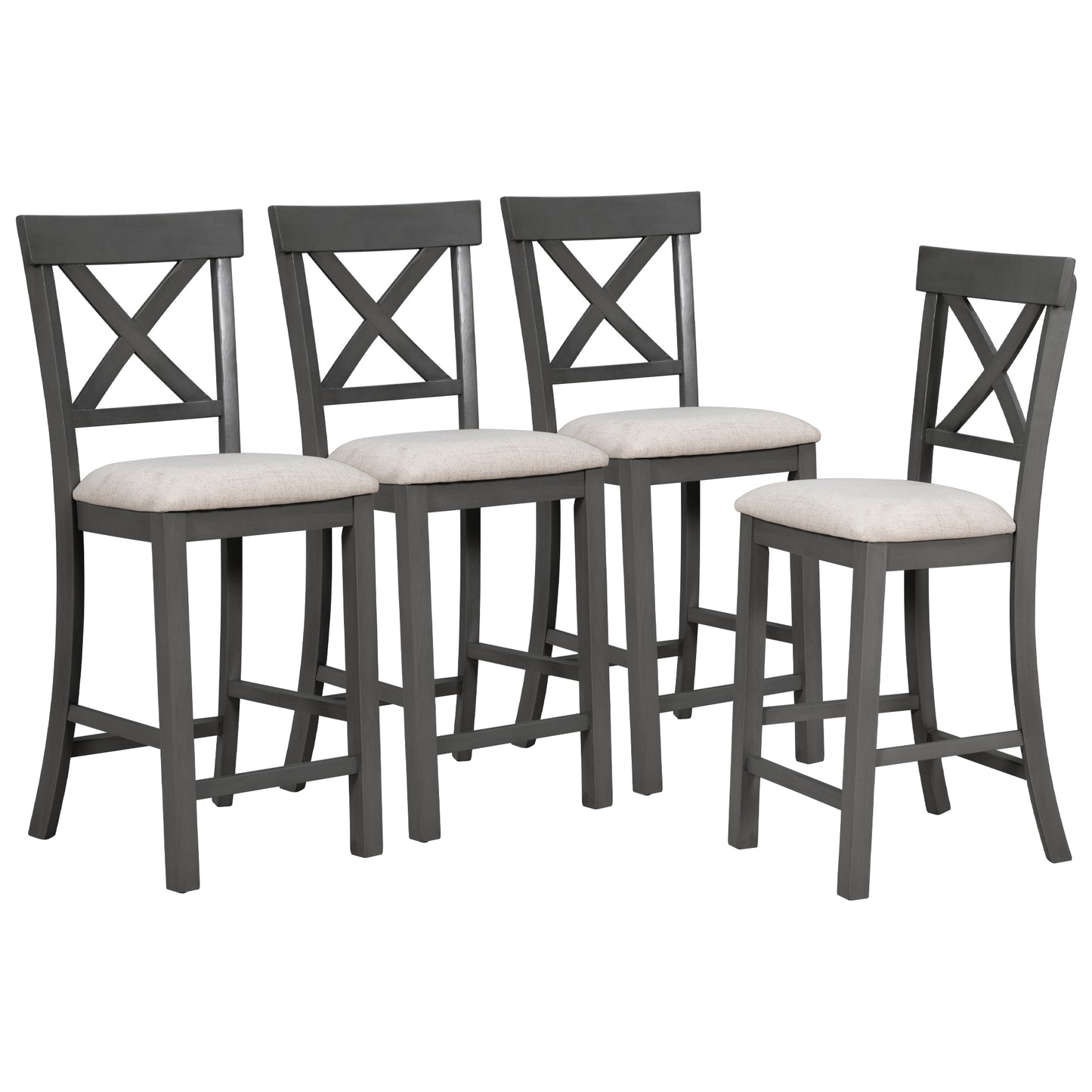 TREXM 6-Piece Counter Height Dining Table Set Table with Shelf 4 Chairs and Bench for Dining Room (Gray)